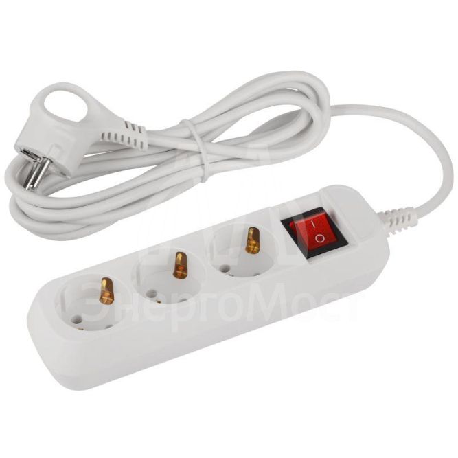 Удлинитель электрический UDL-10-330-ES Greenline 3 розетки с заземлением с выключателем 3м ПВС 3х0.75кв.мм Эра Б0065047