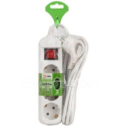 Удлинитель электрический UDL-10-330-ES Greenline 3 розетки с заземлением с выключателем 3м ПВС 3х0.75кв.мм Эра Б0065047