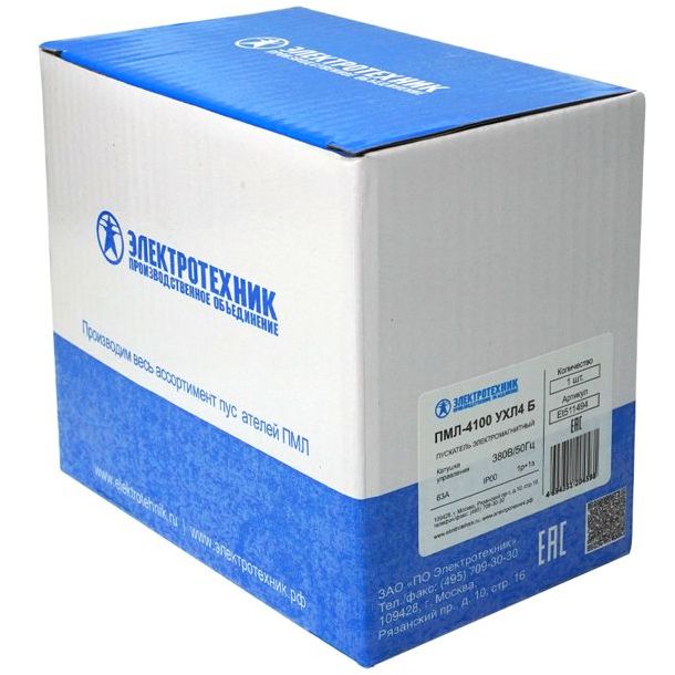 Пускатель ПМЛ-4100 УХЛ4 Б 63А кат. 380В AC 1НО+1НЗ IP20 без реле Электротехник ET511494