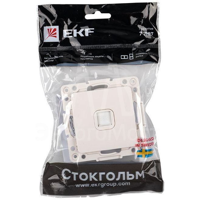 Розетка телефонная 1-м Стокгольм механизм бел. PROxima EKF EYT01-034-10