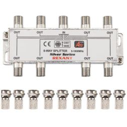 Делитель ТВх8 + 9шт F 5-1000 МГц (Silver) box (уп.5шт) Rexant 05-6105
