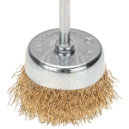 Щетка чашечная для дрели витая латунированная проволока 65мм Kranz KR-91-1254