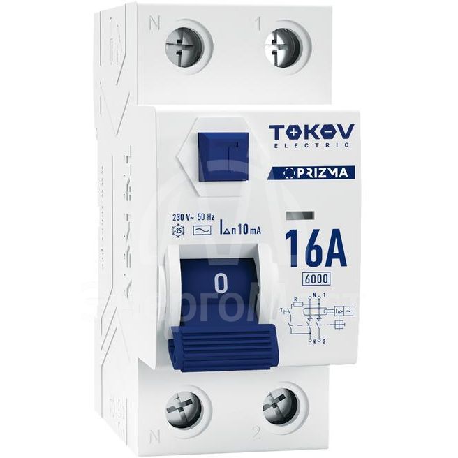 Выключатель дифференциального тока (УЗО) 2П (1P+N) 16А 10мА тип AC 6кА TOKOV Electric TKE-PZ60-RCDM-2-16-10-AC