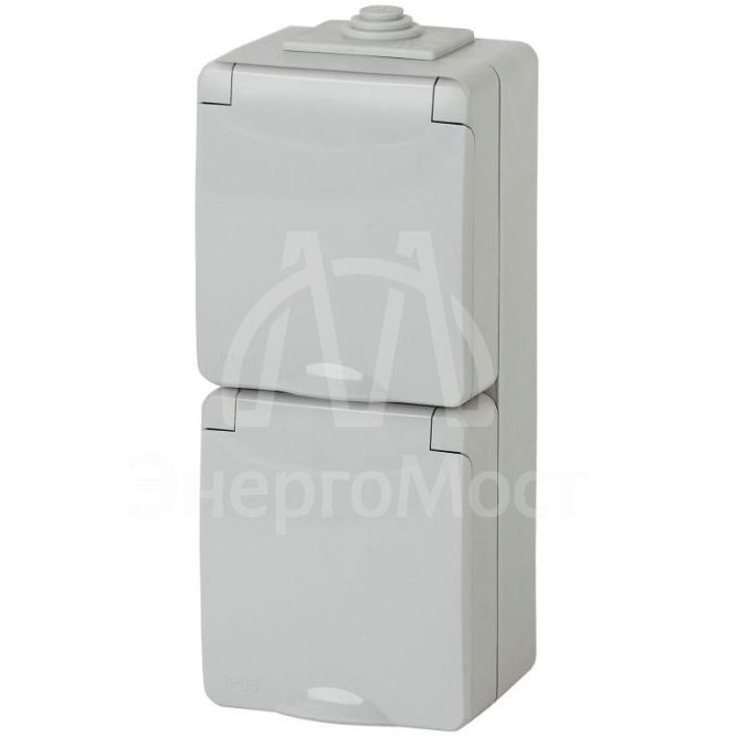 Розетка 2-м ОП Эра Эксперт 11-2607-03 16А IP65 вертикал. 250В 2х2P+E сер. Эра Б0036002