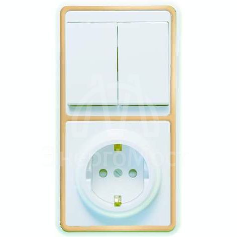 Блок БКВР-035 Бэлла (2-кл. выкл. + евророзетка с защ. шторками) зол. Кунцево 5836