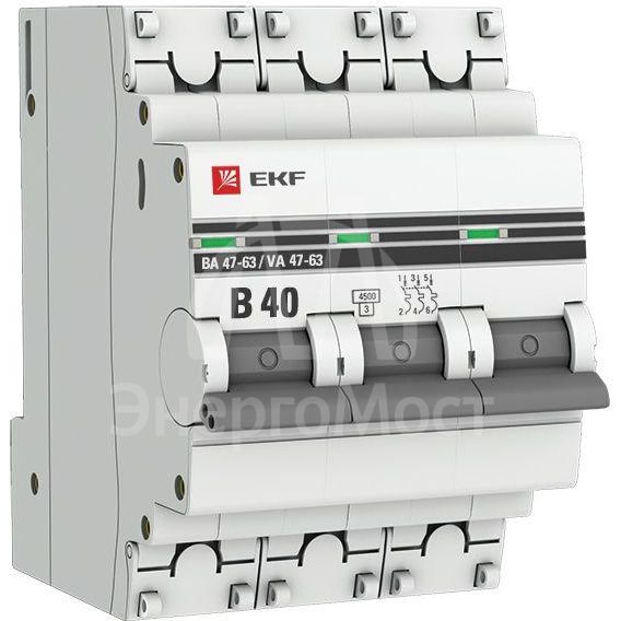 Выключатель автоматический модульный 3п B 40А 4.5кА ВА 47-63 PROxima EKF mcb4763-3-40B-pro