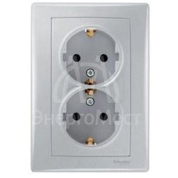 Розетка 2-м СП Sedna без защ. шторок с заземл. алюм. SchE SDN3000660