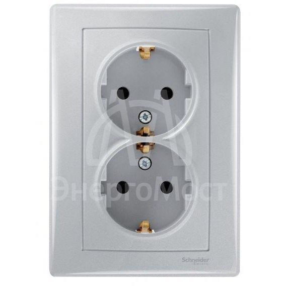 Розетка 2-м СП Sedna без защ. шторок с заземл. алюм. SchE SDN3000660