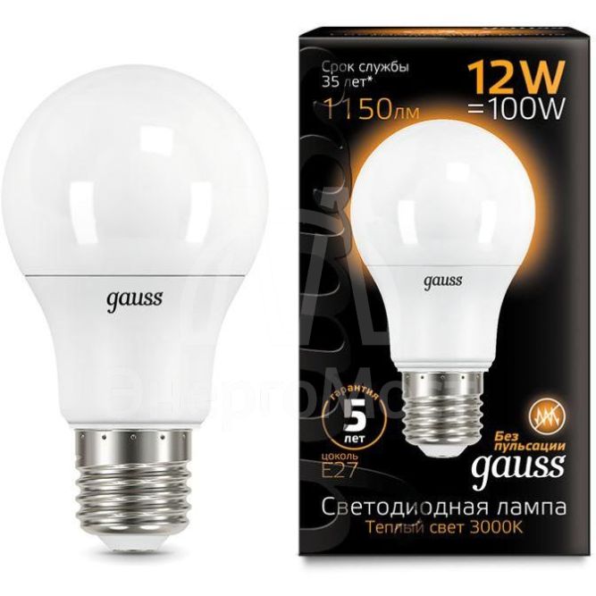 Лампа светодиодная Black Globe 12Вт 3000К тепл. бел. E27 1150лм 150-265В Gauss 102502112