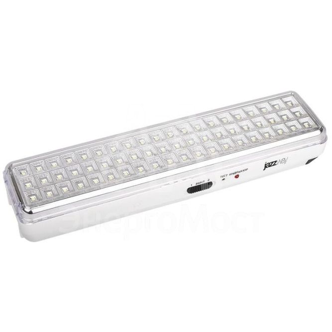 Светильник-фонарь светодиодный Accu9-L60-wh 60SMD яркий(300Лм)2ч/эконом(90Лм)6ч 220В/акк. Li-ion/3.7В/2400мАч аварийный бел. JazzWay 5024540