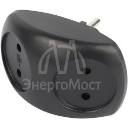 Разветвитель электрический SPx-2-B на 2 розетки без заземл. 10А черн. Эра Б0059720