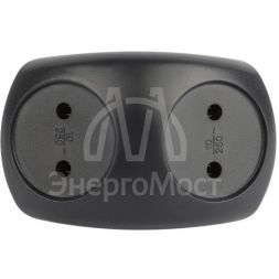 Разветвитель электрический SPx-2-B на 2 розетки без заземл. 10А черн. Эра Б0059720