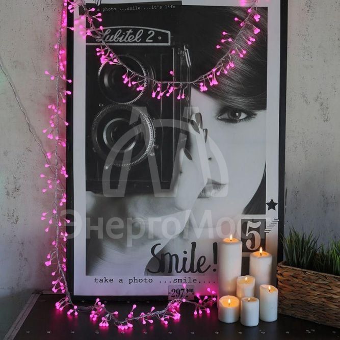 Гирлянда &amp;quot;Мишура LED&amp;quot; 3м 288LED роз. прозр. провод 18Вт 220В IP20 NEON-NIGHT 303-607