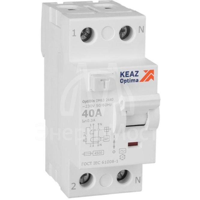 Выключатель дифференциального тока (УЗО) 2п 40А 300мА тип AC 4.5кА OptiDin DM63-2440 УХЛ4 КЭАЗ 343901