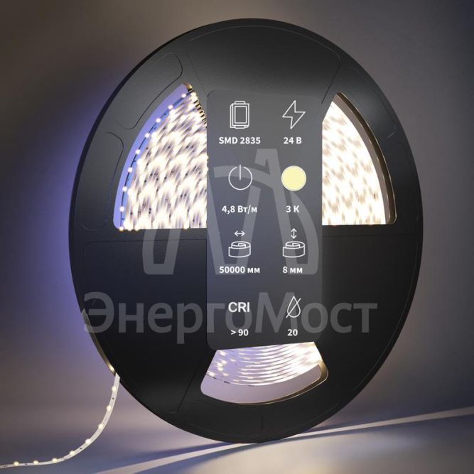 Лента светодиодная 24В 2835 4.8Вт/м 3000К IP20 (уп.50м) Maytoni 201015
