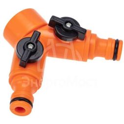 Разветвитель 2-х канальный на кран 3/4-1/2дюйма ЧЕТЫРЕ СЕЗОНА 62-0223