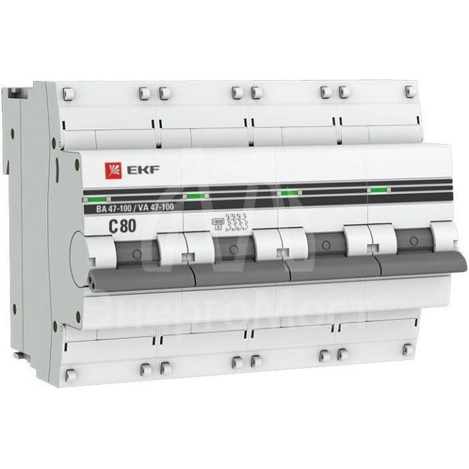 Выключатель автоматический модульный 4п C 80А 10кА ВА 47-100 PROxima EKF mcb47100-4-80C-pro