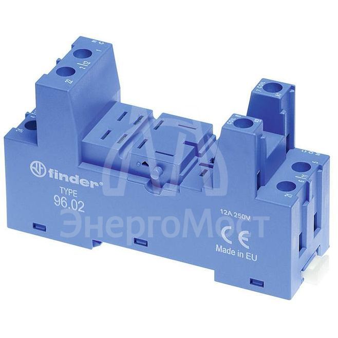 Розетка с винт. клеммами (с зажимной клетью) для реле 56.32 модули 86.30 99.02 в комплекте металлич. клипса 094.71 син. FINDER 9602SMA