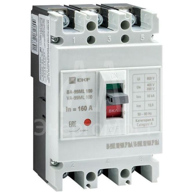 Выключатель автоматический 3п 100/160А 18кА ВА-99МL Basic EKF mccb99-100-160mi