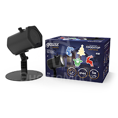 Проектор светодиодный Holiday 4 картинки анимирован. картинка Дед Мороз; Рождественский Олень; Подарки; елка IP44 GAUSS HL093