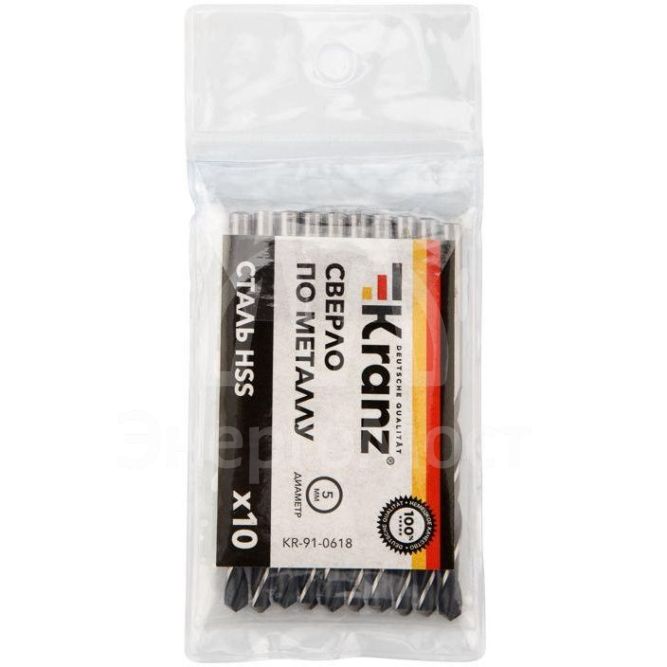 Сверло по металлу 5.0мм HSS DIN 338 (уп.10шт) Kranz KR-91-0618