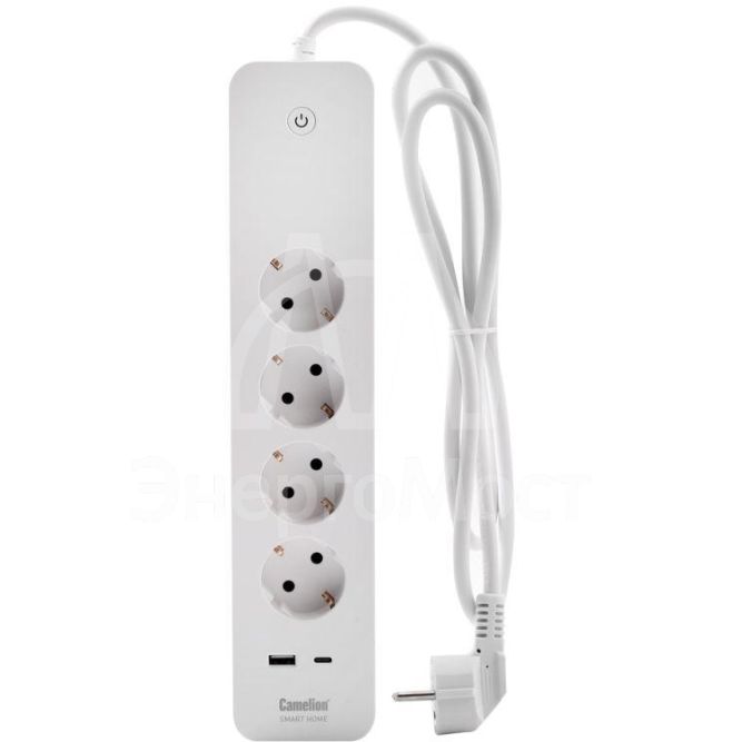 Фильтр сетевой умный Smart Home SZD/SH/4х1.5/WIFI 4гн.1.5м 16А 4000В USB+Type-С WiFi+Счетчик Camelion 14800