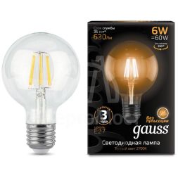 Лампа светодиодная филаментная Black Filament 6Вт G95 шар 2700К тепл. бел. E27 630лм GAUSS 105802106