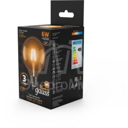 Лампа светодиодная филаментная Black Filament 6Вт G95 шар 2700К тепл. бел. E27 630лм GAUSS 105802106