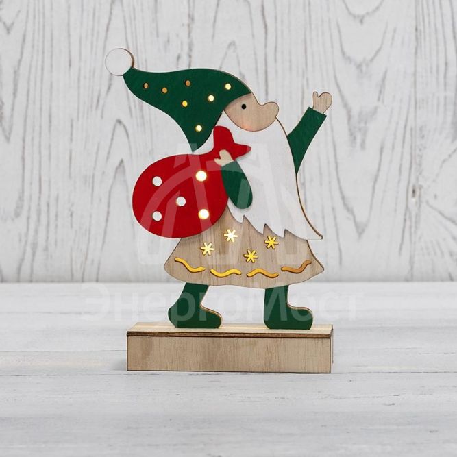 Фигура деревянная &amp;quot;Дед Мороз&amp;quot; 18см с подсветкой Neon-Night 504-016