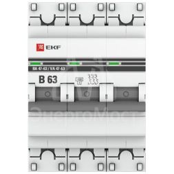 Выключатель автоматический модульный 3п B 63А 4.5кА ВА 47-63 PROxima EKF mcb4763-3-63B-pro