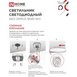 Светильник светодиодный NEO SIMPLE-9540-WH 95Вт 4000К 7600лм 230В 460х67мм бел. IN HOME 4690612060859