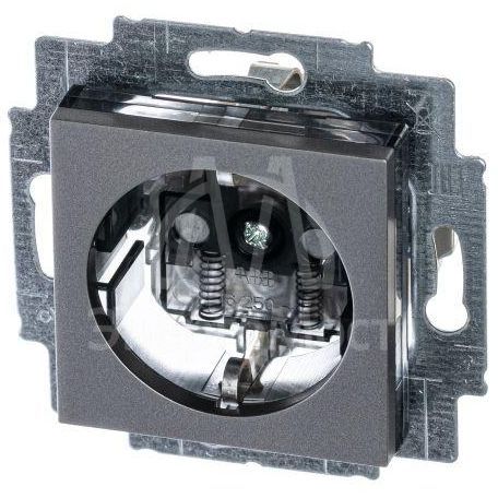 Розетка 1-м СП Levit 16А IP40 с заземл. защ. шторки сталь/дым. черн. ABB 2CHH203457A6069