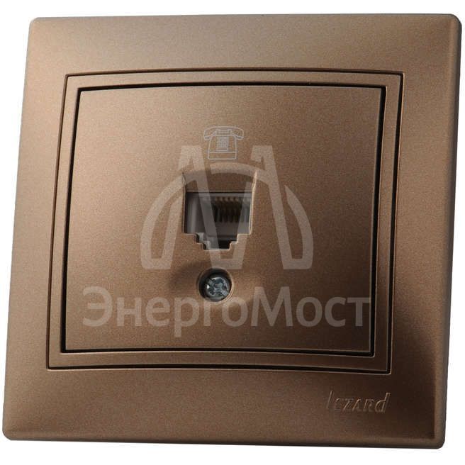 Розетка телефонная 1-м СП Мира RJ11 свет. корич. перламутр LEZARD 701-3131-137