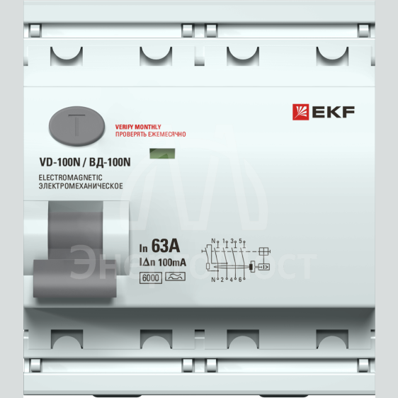 Выключатель дифференциального тока 4п 63А 100мА тип A 6кА ВД-100N электромех. PROxima EKF E1046MA63100