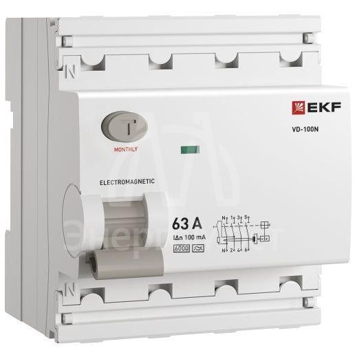 Выключатель дифференциального тока 4п 63А 100мА тип A 6кА ВД-100N электромех. PROxima EKF E1046MA63100
