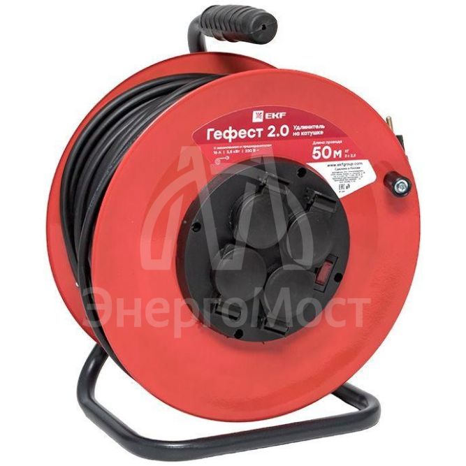 Удлинитель на катушке 4х50м с заземл. 16А IP44 Гефест 2.0 КГ 3х2.5 3.5кВт предохр. PROxima EKF UKG02-16-R325-4-50-IP44