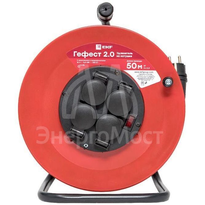 Удлинитель на катушке 4х50м с заземл. 16А IP44 Гефест 2.0 КГ 3х2.5 3.5кВт предохр. PROxima EKF UKG02-16-R325-4-50-IP44