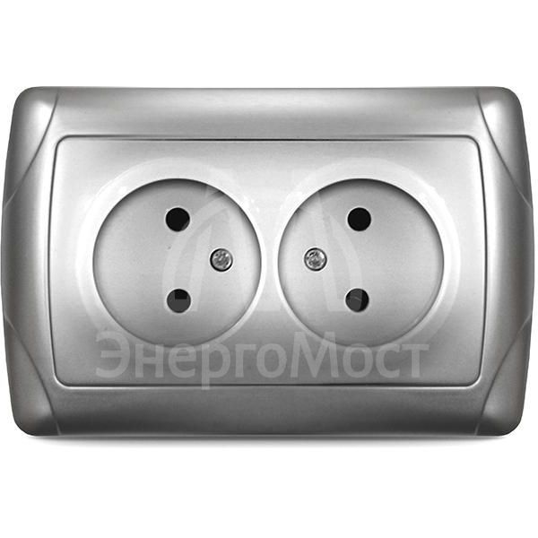 Розетка 2-м СП Маргарита 16А IP20 без заземл. серебр. UNIVersal М0102-S