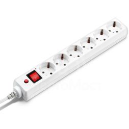 Удлинитель с сетевым фильтром 6х3м с заземл. 10А IP20 600SH-3-W CCA 3х0.75 бел. BURO 992266