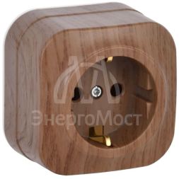 Розетка 1-м ОП GLORY РС20-3-ХД 16А с заземл. дуб IEK ERH11-K24-16