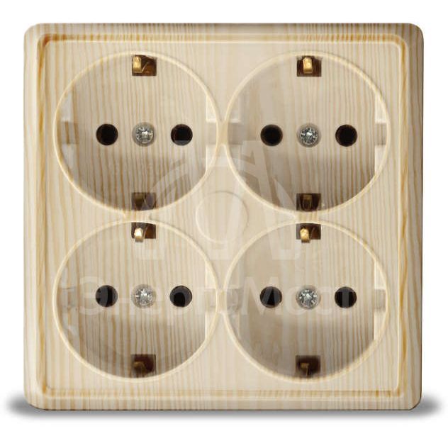 Розетка 4-м ОП Олимп с заземл. квадрат сосна UNIVersal 1177