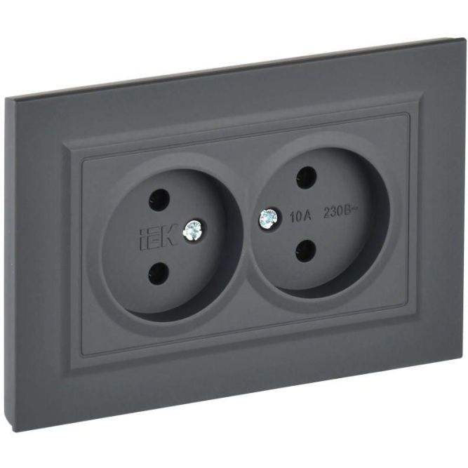 Розетка 2-м СП BRITE РС12-2-БрГ 10А в сборе без заземл. без защ. шторок графит IEK BR-R20-10-K53-F