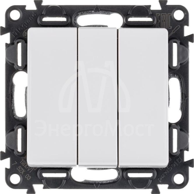 Механизм выключателя 3-кл. СП Valena Life 10А IP20 250В 10AX с лиц. панелью винт. зажимы бел. Leg 752403