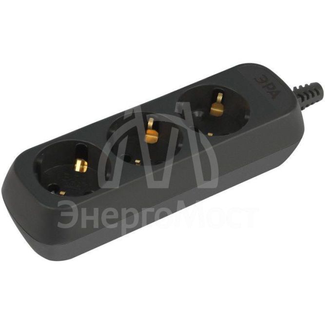 Колодка удлинителя 3-м с заземл. черн. KX-3e-B Эра Б0061718