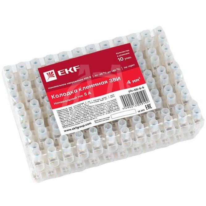 Колодка клеммная полистирол 6мм 6А EKF plc-KK-6-6