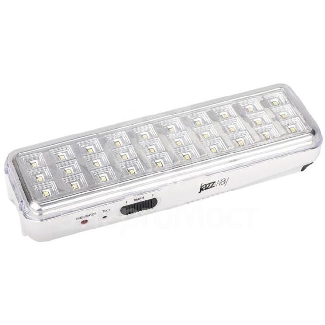Светильник-фонарь светодиодный Accu9-L30-wh 30SMD яркий(300Лм)2ч/эконом(90Лм)6ч 220В/акк. Li-ion/3.7В/1200мАч аварийный бел. JazzWay 5024533