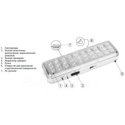 Светильник-фонарь светодиодный Accu9-L30-wh 30SMD яркий(300Лм)2ч/эконом(90Лм)6ч 220В/акк. Li-ion/3.7В/1200мАч аварийный бел. JazzWay 5024533