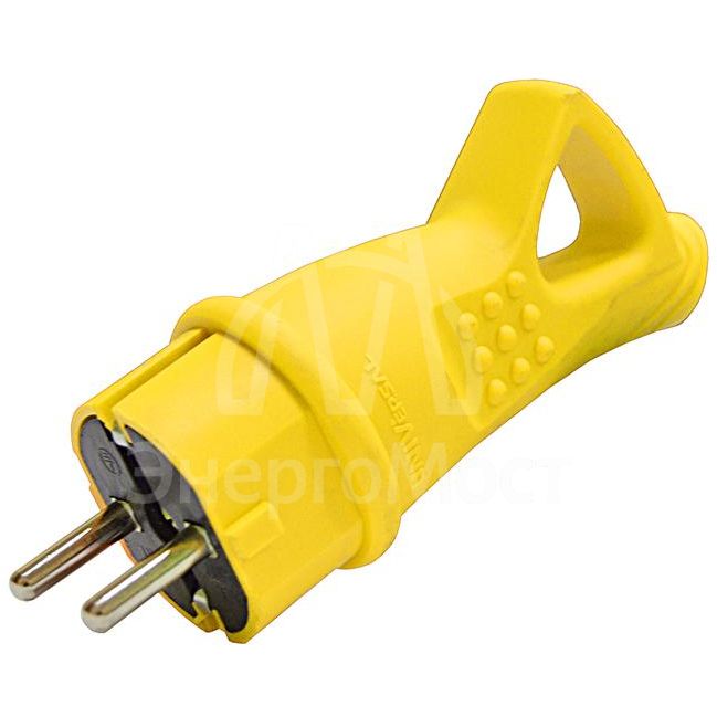 Вилка электрическая 1ф 16А 250В IP44 однофазная с ушком каучук желт. Universal 3080