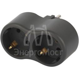 Разветвитель электрический SPx-2e-B на 2 розетки с заземл. 16А черн. Эра Б0059722