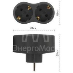 Разветвитель электрический SPx-2e-B на 2 розетки с заземл. 16А черн. Эра Б0059722